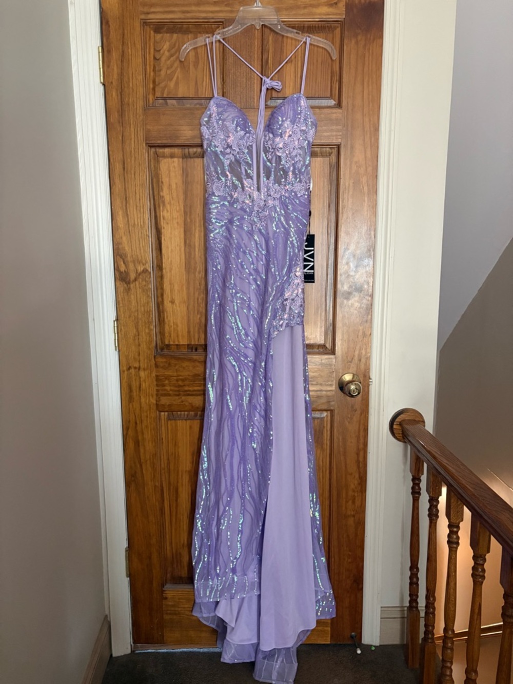 Jovani lilac Lavender Sequin High-Slit Evening Dress JVN38661A size 2